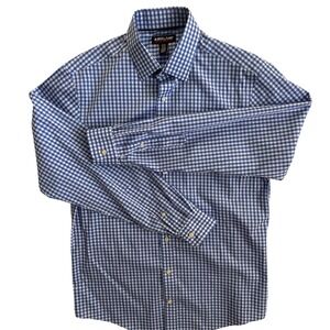 Kirkland Signature‎ Mens Dress Shirt Gingham Checkered Blue White Comfort M